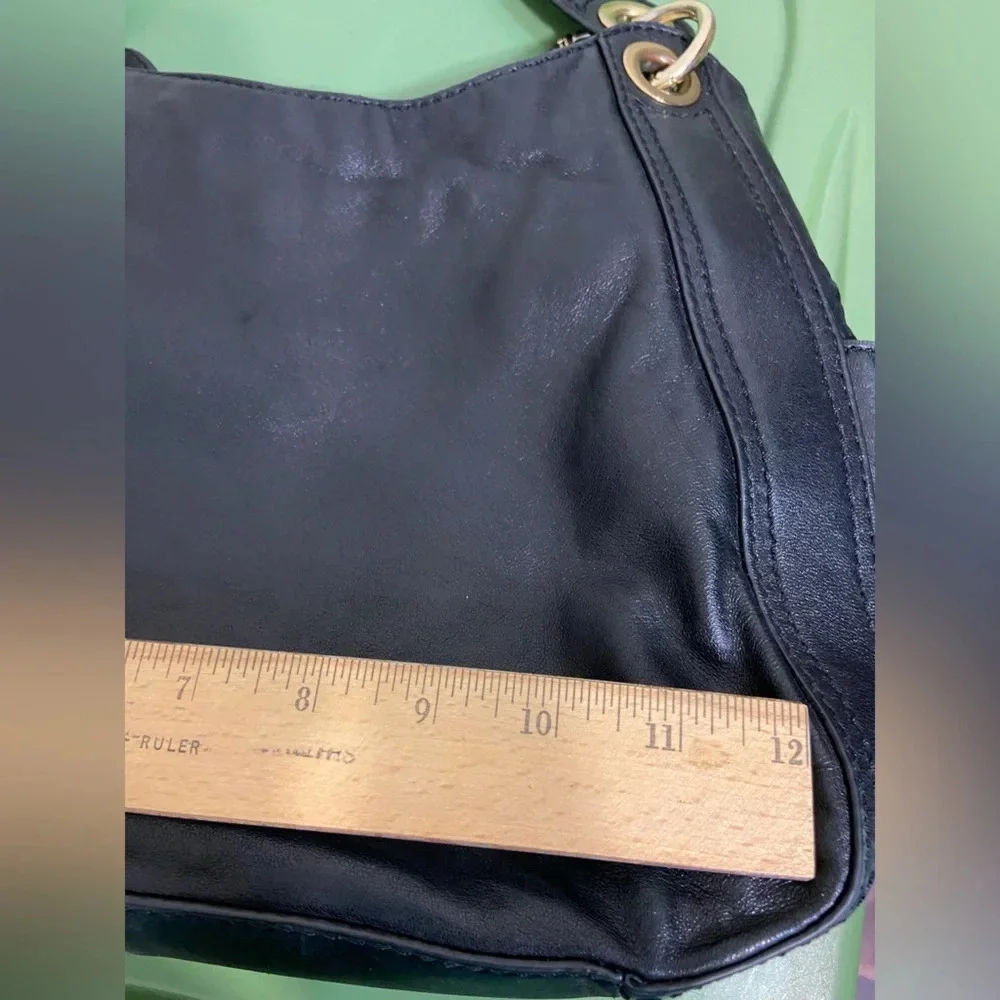 MICHAEL Michael Kors Black Leather Shoulder Bag with Gold Hardware